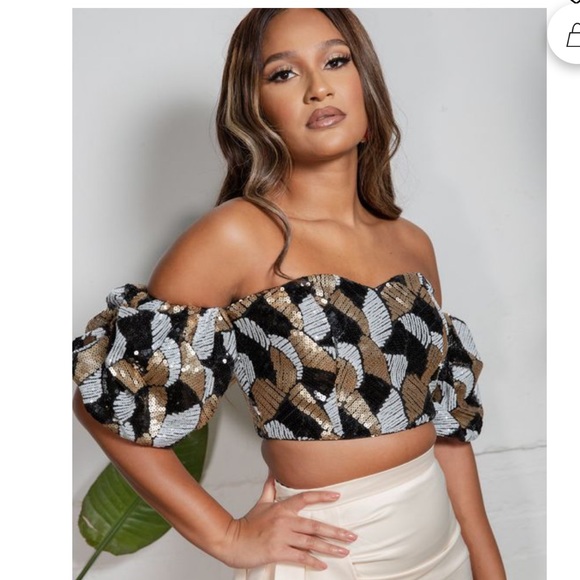 ASOS Tops - ASOS Virgos Lounge Bardot Sequin Top Gold Black Sold Out NWT UK 10